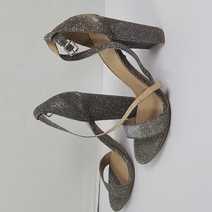 Chalotte Russe Women  Silver Glitter Open Toe Ankle Strap Size 8